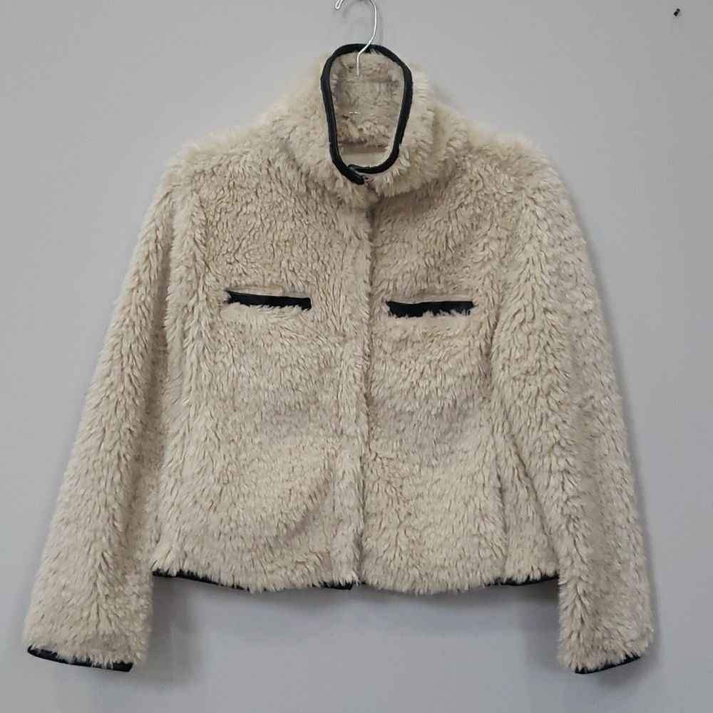 Dylan Jacket Coat Womens Small Soft Faux Fur Leather Trim Snap Closure Cropped